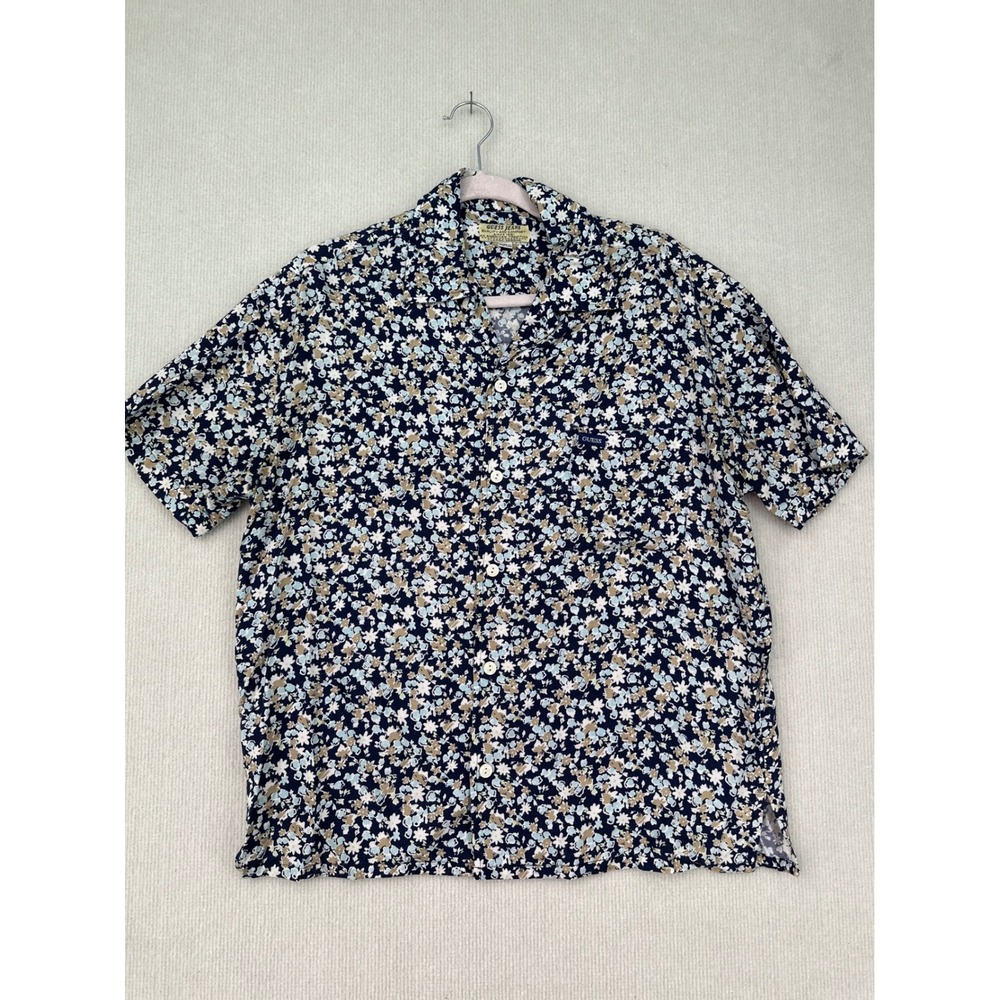 Vintage GUESS Jeans Mens L Floral Shirt Made Hong Kong Rayon 90s Button Up 0439